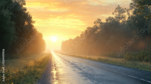 Sunrise Over a Serene Highway Landscape