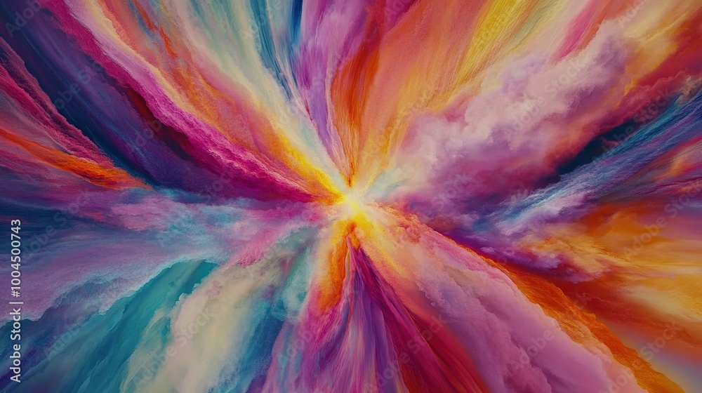 Obraz premium A vibrant explosion of colors radiates warmth and energy, creating a mesmerizing swirl of hues in a dreamlike display