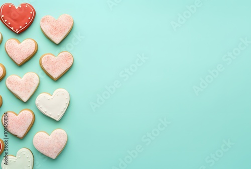 Wallpaper Mural Valentine's Day Heart Cookies on Pastel Green Background Torontodigital.ca