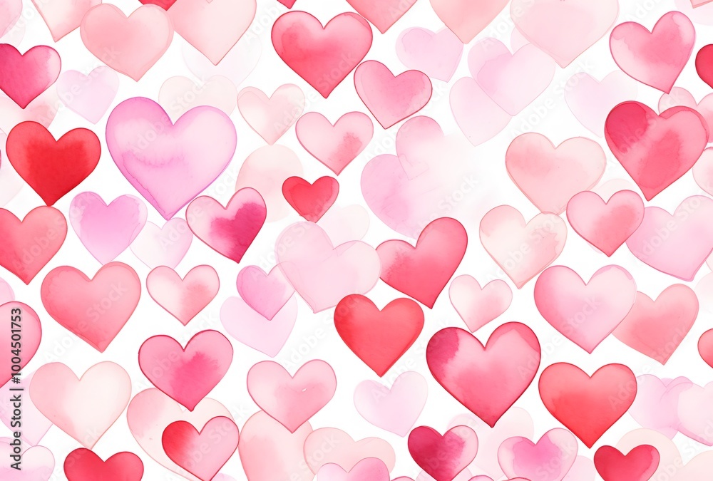 Watercolor Hearts Pattern Valentine's Day Background