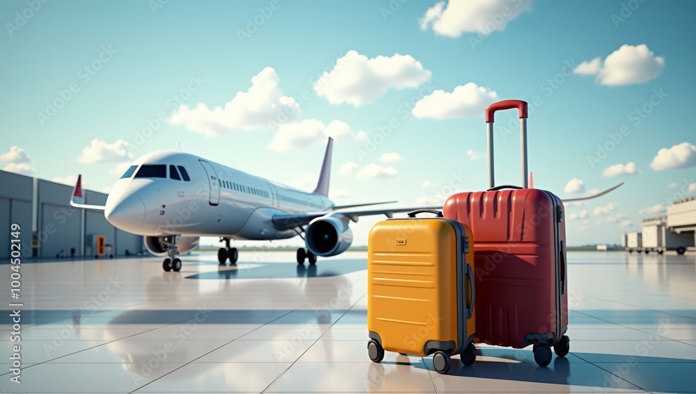 Luggage Suitcases at Airport - Wide Banner with Copy Space for Travel, Vacations, and Holiday Marketing