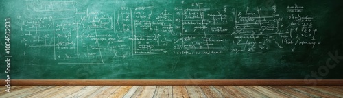 Closeup of Complex Mathematical Equations on Chalkboard