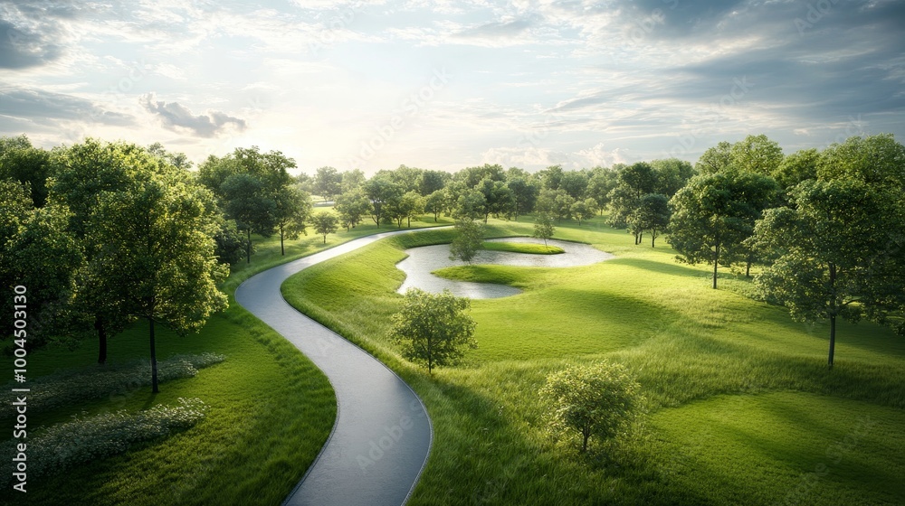 Serene Landscape with Winding River and Lush Greenery