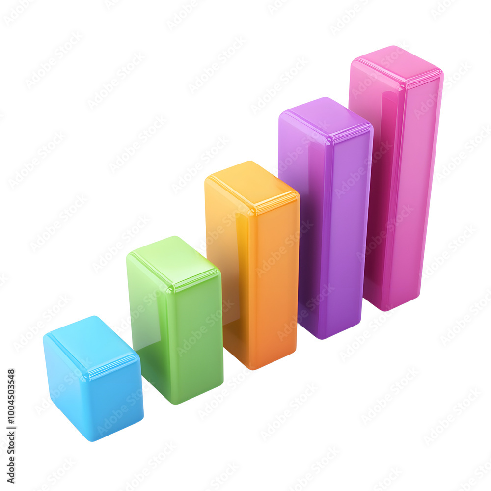 Colorful 3D Bar Chart.on transparent, white background, isolate PNG