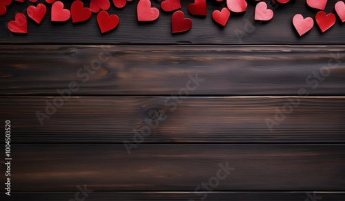 Valentine's Day Red Hearts Wooden Background