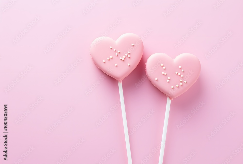 Pink Heart Shaped Cookies On Sticks Valentine's Day Pink Heart Shaped Cookies On Sticks Valentine's Day