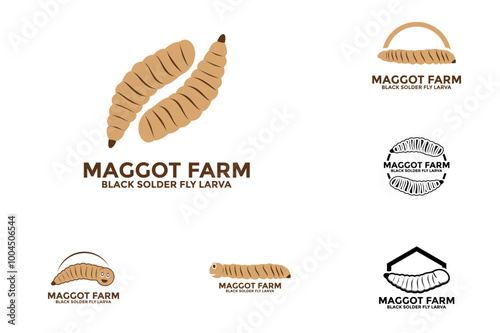 Set of maggot logo vector, caterpillar logo icon, vector set of larva