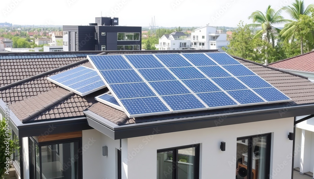 Solar panels on a house roof Solar panels on a house roof