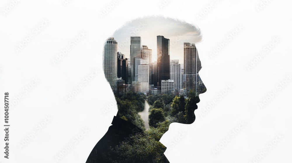 Double Exposure of Cityscape and Human Silhouette Double Exposure of Cityscape and Human Silhouette