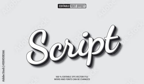 Editable 3d text style effect - Simple Script Black White text effect Template