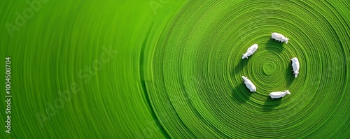Circular farming system with diverse crops and animals, promoting biodiversity through sustainable agricultural practices