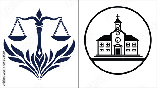 Justice and law icon with scales judge mallet vector image