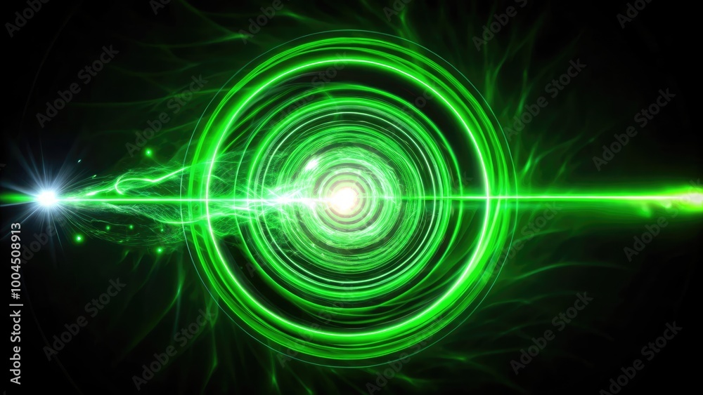 Fototapeta premium Glowing green vortex with a futuristic digital feel.