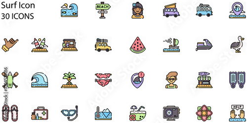 Set of Surf icons. Line art style icons bundle. vector illustration