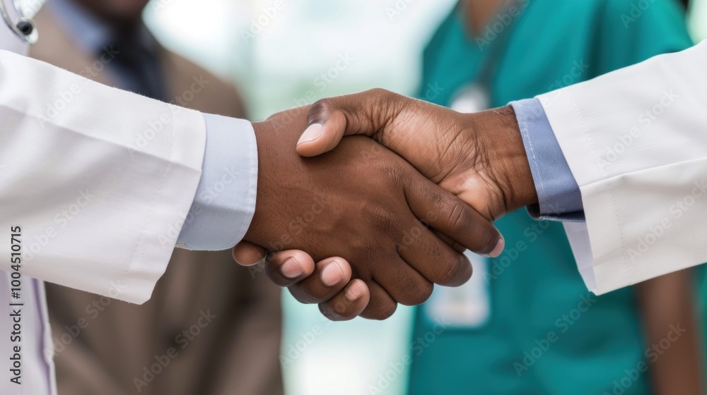 Medical professionals shaking hands in a hospital setting. Medical professionals shaking hands in a hospital setting.