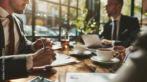 A meeting between private bankers and clients discussing bespoke wealth management solutions tailored to personal and family financial goals. photo