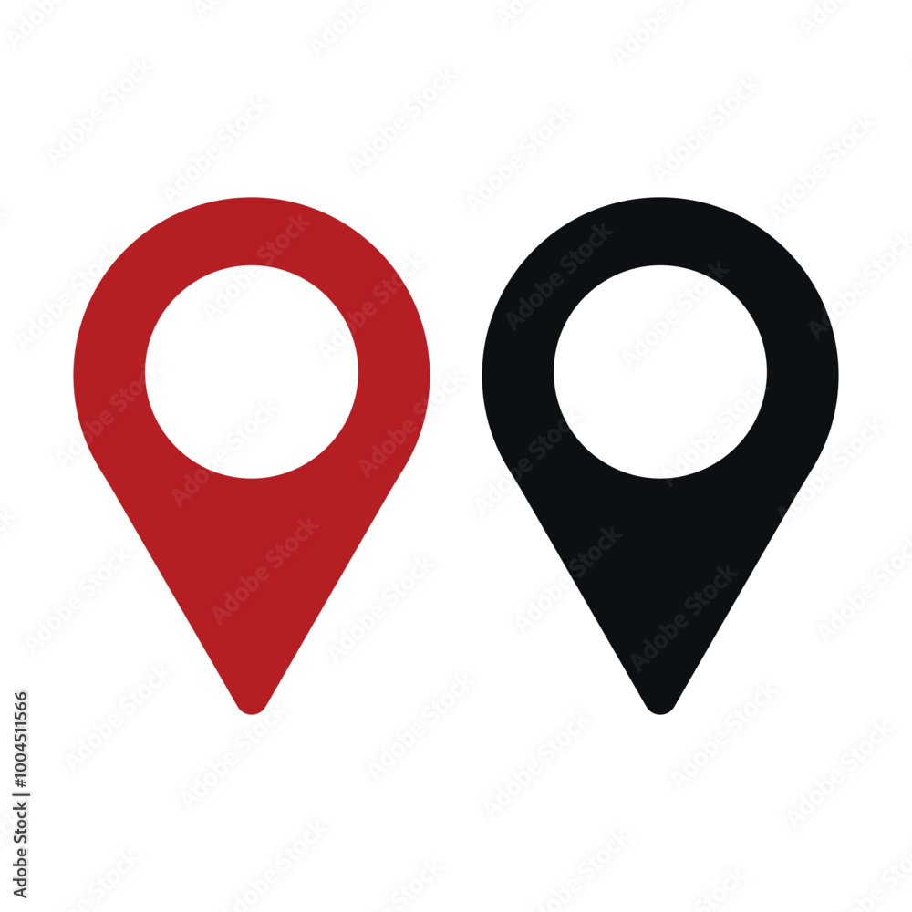 Simple red and black map pin. Concept of global coordinate, dot, needle tip, ui. Flat style trend modern brand graphic design on transparent background. Vector illustration Simple red and black map pin. Concept of global coordinate, dot, needle tip, ui. Flat style trend modern brand graphic design on transparent background. Vector illustration
