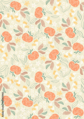 Wallpaper Mural Pumpkin, flowers, and leaves seamless pattern Torontodigital.ca