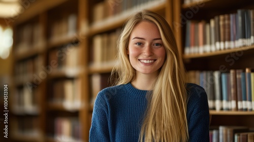 Smiling Student in Library