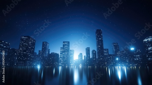 Vibrant Night Cityscape with Starry Sky