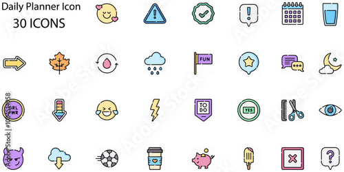 Set of daily planner icons. Line art style icons bundle. vector illustration