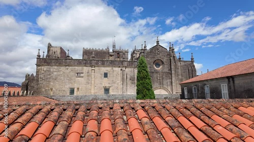Medieval buildings of the Gothic cathedral of Tui in the monumental city, Galicia, Spain.
