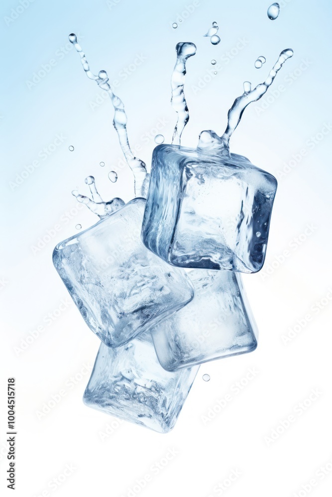 Ice cube floating white background refreshment.