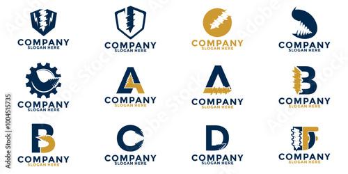 Set of Drill with Letter logo vector, Initial and Drill logo design template