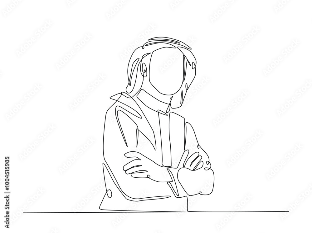 One continuous line drawing of arabian man using muslim clothing illustration. Arabian businessman monoline design. One continuous line drawing of arabian man using muslim clothing illustration. Arabian businessman monoline design.