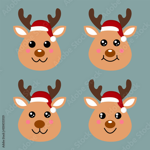 Cute Christmas Reindeer with Santa Hat Illustration