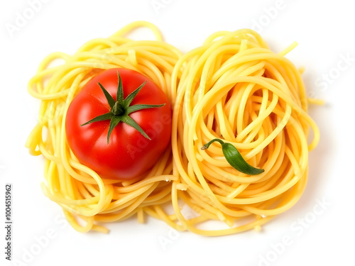 Pasta al Pomodoro bundle, spaghetti with tomato sauce, top and side view, isolated on a white background_00001_