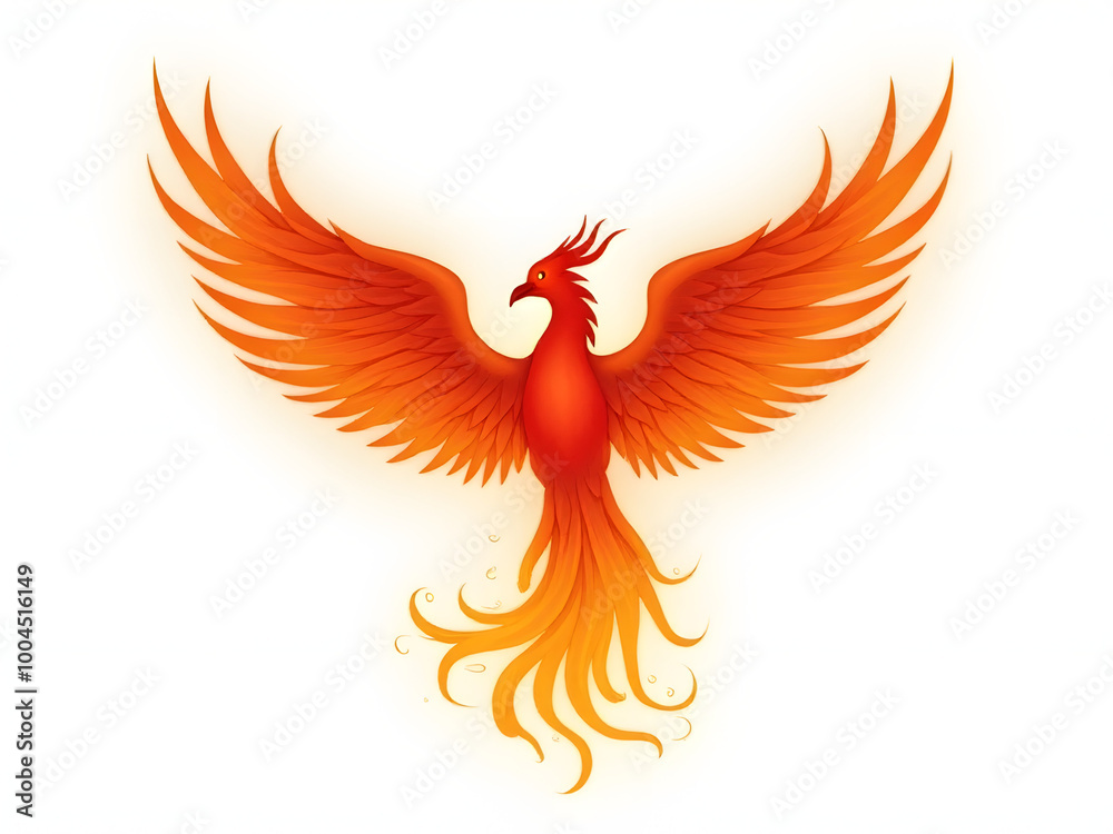 Fototapeta premium Phoenix bird illustration in flames, isolated on a white background, mythical creature concept, white background_00001_