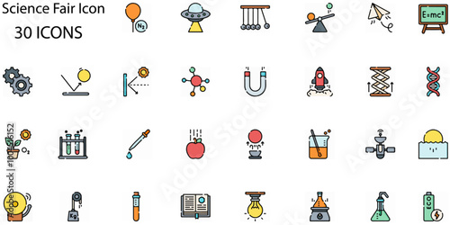 Set of Science Fair icons. Line art style icons bundle. vector illustration