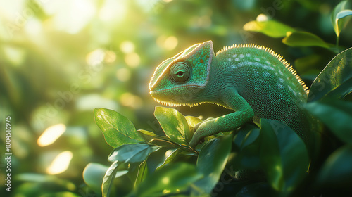 Chameleon Camouflaged in Sunlight
