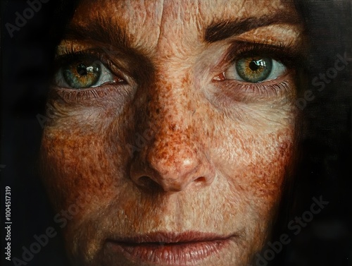 Intriguing Portrait of a Woman with Freckles