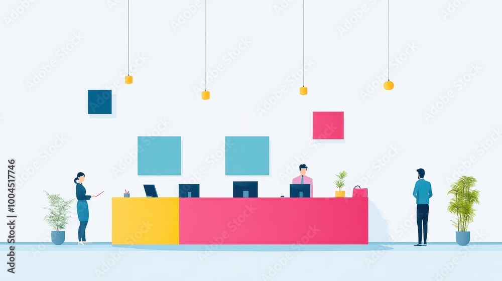 Customer service counter, returns and exchanges, flat design illustration