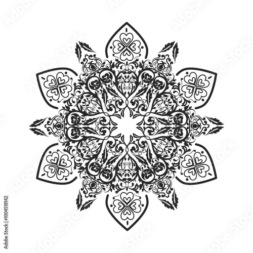 Geometric flower. Contour drawing of a mandala on a white background. Vector illustration