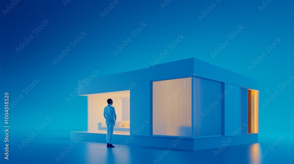 Obraz premium A futuristic homebuyer tours a fully immersive VR model of a house, inspecting each room in detail before deciding to make a purchase, highlighting the future of real estate.