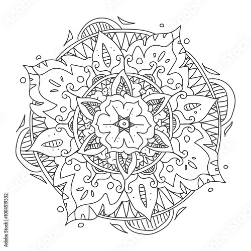 Geometric flower. Contour drawing of a mandala on a white background. Vector illustration
