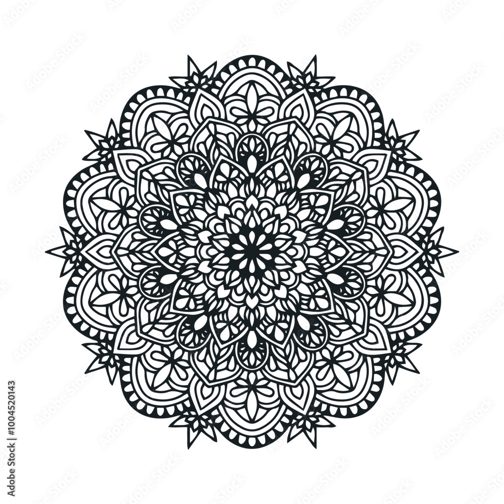 Mandala design, Floral circular mandala design, black and white background with mandala design Mandala design, Floral circular mandala design, black and white background with mandala design