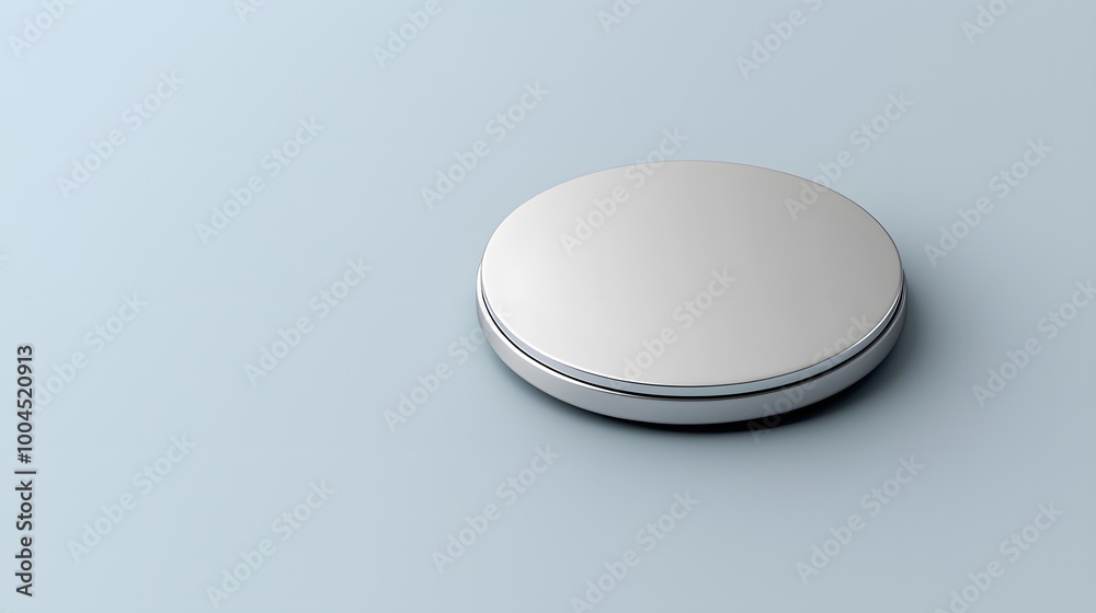 Reflective Silver Object on Soft Blue Tabletop Reflective Silver Object on Soft Blue Tabletop
