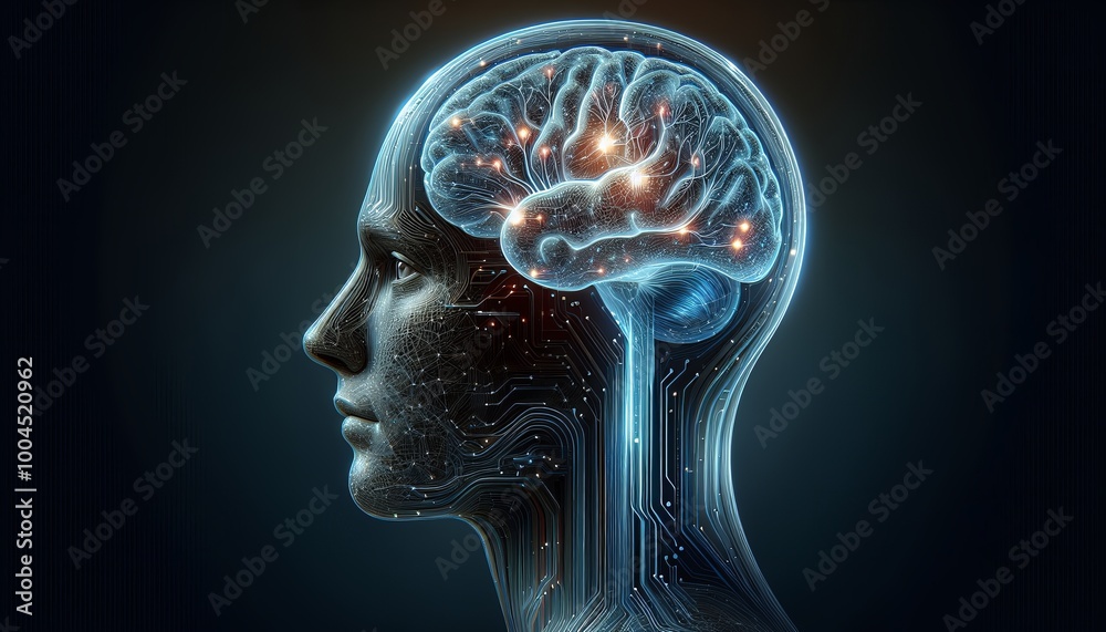A human profile fused with digital elements, symbolising the fusion of technology and intelligence. A human profile fused with digital elements, symbolising the fusion of technology and intelligence.