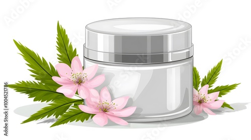 Botanical Cream Jar with Flowers and Leaves