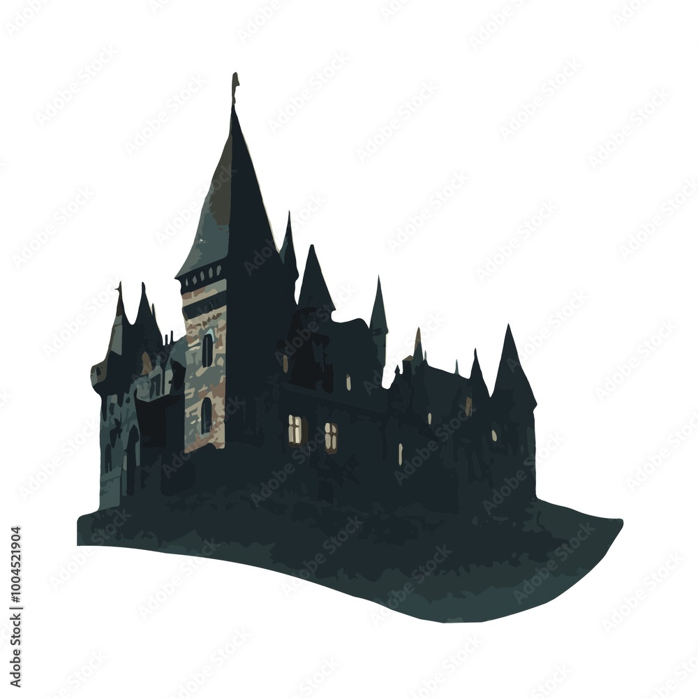 Ancient medieval castle with pointed roofs on white background. Gothic castle as decorative element for design of postcards, invitations, banners, flyers. Ancient medieval castle with pointed roofs on white background. Gothic castle as decorative element for design of postcards, invitations, banners, flyers.
