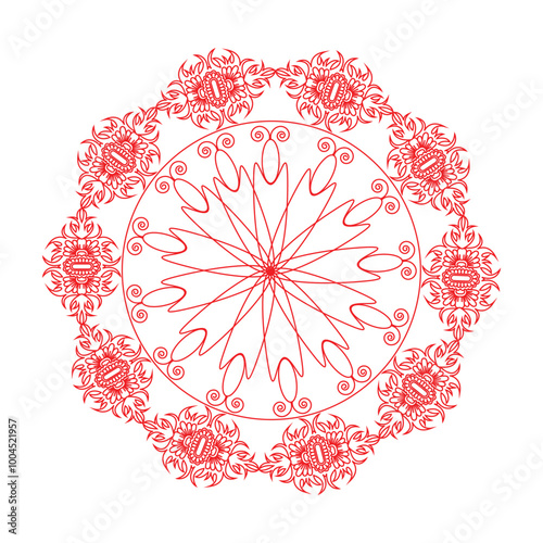 Geometric flower. Contour drawing of a mandala on a white background. Vector illustration