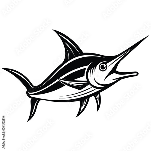 Atlantic swordfish,vector illustration, black silhouette