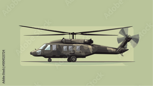 Illustration of a military helicopter. Combat vehicle.