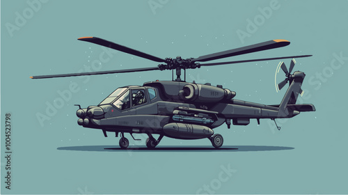 Illustration of a military helicopter. Combat vehicle.