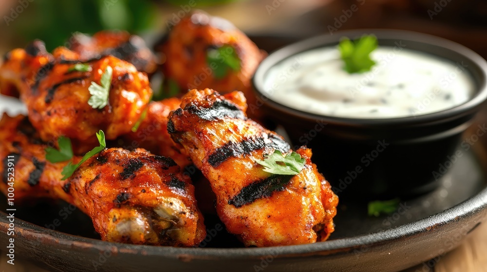 Grilled Spicy Buffalo Chicken Wings on a Plate Grilled Spicy Buffalo Chicken Wings on a Plate