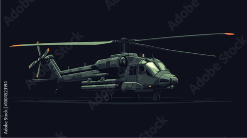Illustration of a military helicopter. Combat vehicle.